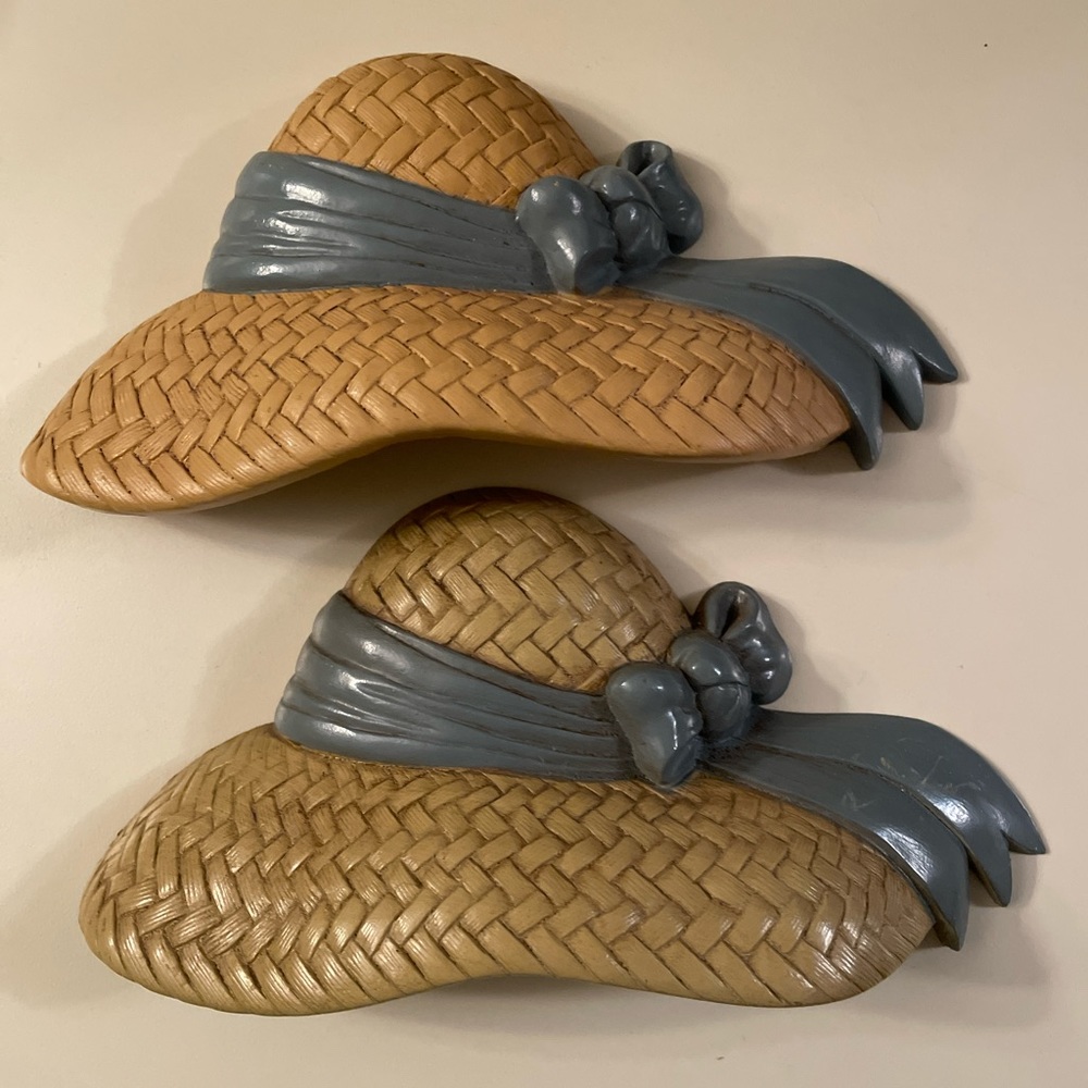 Home Interior Large “Straw Hats w/Country Blue Ribbons" Wall Accents